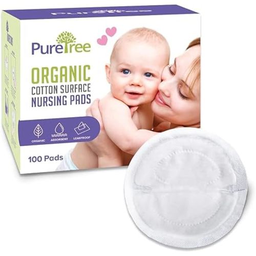 PureTree Organic Cotton Disposable Nursing Pads - for Breastfeeding (1 Box - 100 Pads)