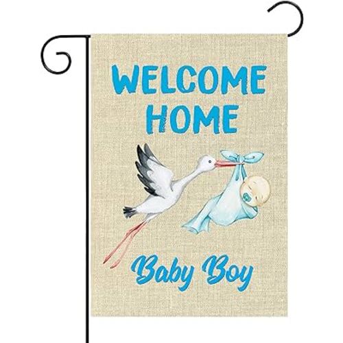WATINC Welcome Home Baby Boy Garden Flag Burlap Baby Shower Boy Special Delivery Newborn Double Sided House Flag Holiday Farmhouse Decorations Supplies for Home Lawn Yard Indoor Outdoor 12 x 18 Inch