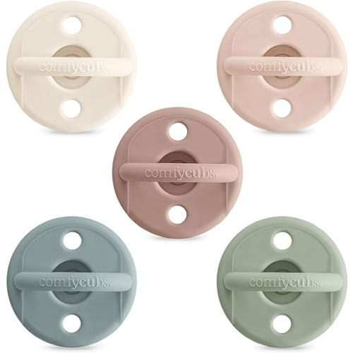 Comfy Cubs Baby Pacifiers, 5 Pack for 0+ Months, Soft Breast-Like Nipple Shape - CPSIA Compliant Silicone Pacifier for Newborns - Girl Pack Baby Essentials - Ideal Newborn Gift Set, Multicolor Neutral