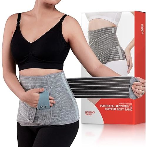 Mamaway Postpartum Belly Band, C-section Belly Binder, Girdle for Postnatal, Adjustable Belly Wrap, Abdominal Support, Back Pain Relief (Polyester Made with Bamboo Charcoal Fiber)