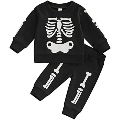 Kayotuas Baby Boy Girl Halloween Outfit Skeleton Long Sleeve Sweatshirt Top Pants Set Cute Skull Toddler Clothes Fall Outfits