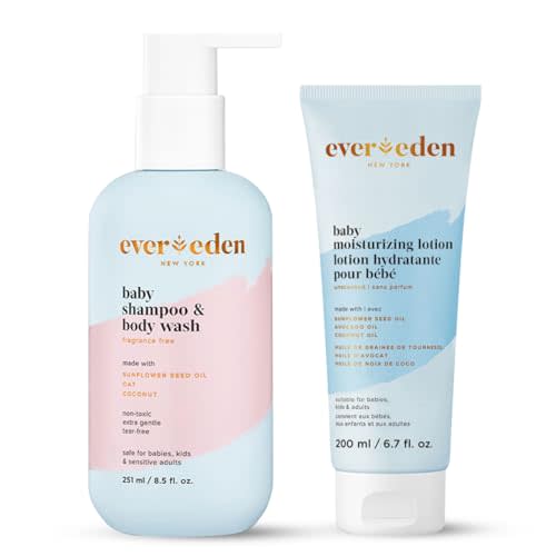 Evereden Baby Bathtime DUO: Baby Lotion for Newborn and 2-in-1 Newborn Shampoo and Body Wash Set - Soothing, Cleansing, & Hydrating Baby Shampoo and Lotion