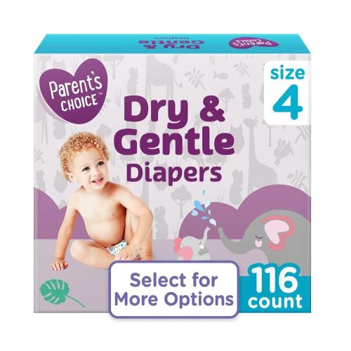 Parents Choice Dry & Gentle Diapers, Size 4~116 Count (Pack of 1)