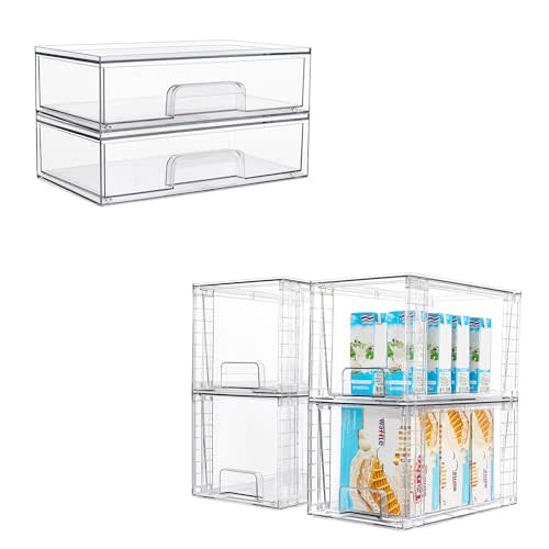 Vtopmart 2pack 12''W and 4pack 12''D Clear Stackable Storage Drawers