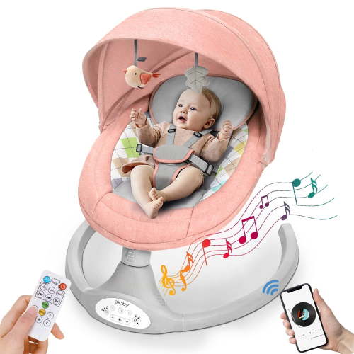 Electric Baby Swing, Bioby Infant Swing Rocker with Remote Control, 5 Sway Speeds, Bluetooth Music, Pink