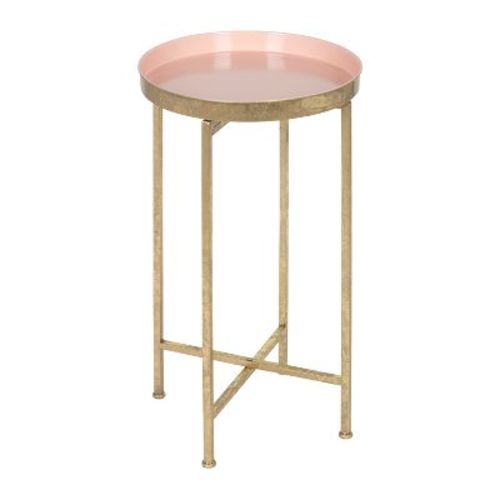Kate And Laurel Celia Round Metal Tea Table, 14x14x25.75, Gold And Pink