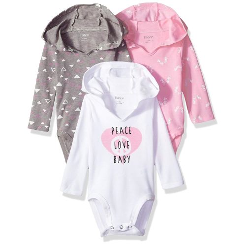 Hanes Baby Long Sleeve Bodysuit, Ultimate Bodysuit Hoodie Boys & Girls, 3-pack