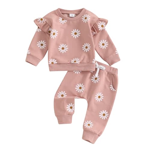 Hnyenmcko Newborn Baby Girl Clothes Waffle Long Sleeve Floral Sweatshirt Shirt Top + Pants Infant Fall Winter Outfits Set