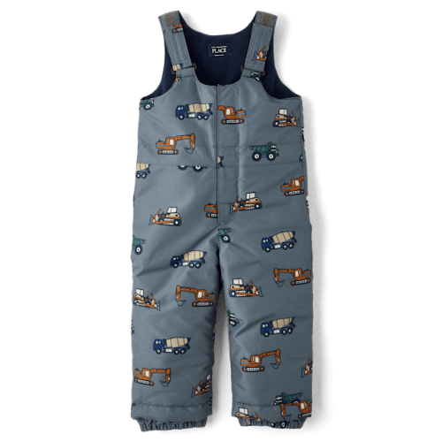 Toddler Boys Construction Vehicle Snow Overalls - Gray