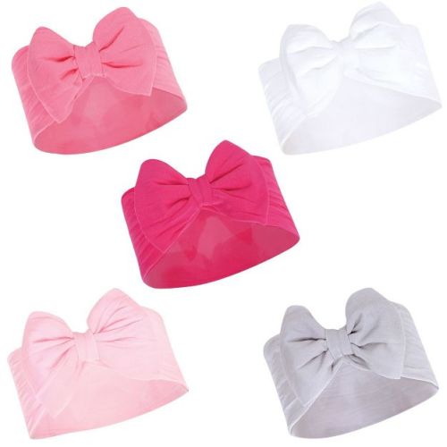 Hudson Baby Infant Girl Headbands 5pk, White Pink, 0-24 Months
