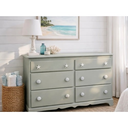 Coastal Starfish Dresser — Soft Sage + Sea-Salt Details (6 drawers)