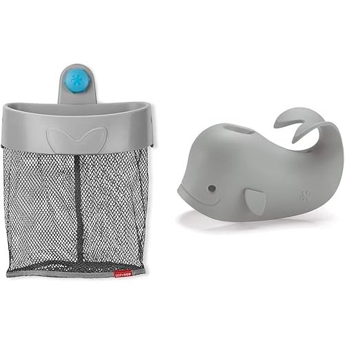 Skip Hop Moby Bath Toy Organizer and Spout Cover Bundle, Grey