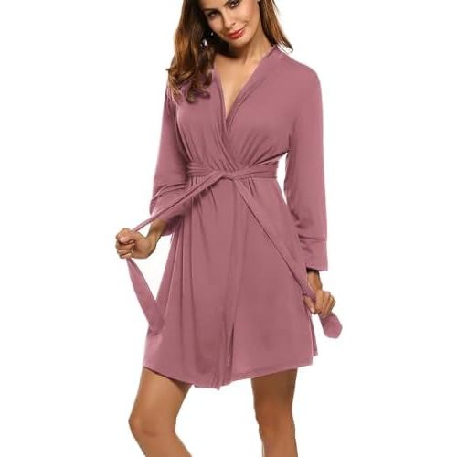 Hotouch Womens Knee Length Lightweight 3/4 Sleeves Cotton Bath Robe