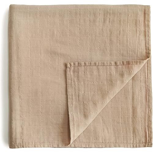 mushie Muslin Baby Swaddle Blanket | 100% Organic Cotton (Pale Taupe)