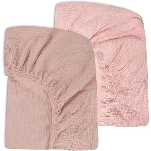 Ultra Soft Muslin Crib Sheets for Baby, Premium Breathable Organic Cotton Crib Fitted Sheet for 52’’x28’’Standard Crib and Toddler Mattress,2 Pack Pink&Coral