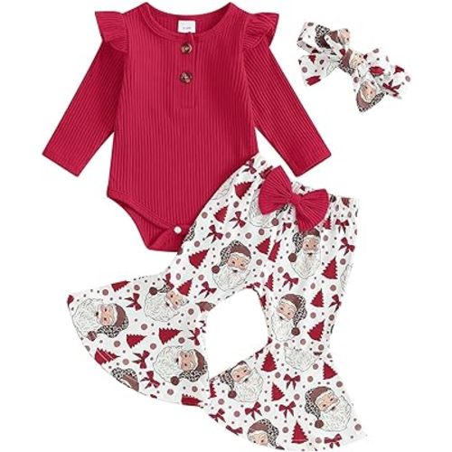 Baby Girls Summer Outfit Short Sleeve Romper Tops Floral Cattle Print Flared Pants Headband Toddler Baby Clothes Set