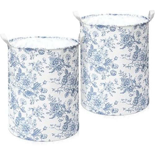 2 Pcs Laundry Basket Coquette Storage Basket for Girls Nursery Hamper with Handles Foldable Waterproof Collapsible Storage Bin Organizer for College Dorms Bathroom (Chinoiserie)