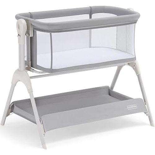 HARPPA Cuddly Baby Bassinet Bedside Sleeper, 3 in 1 Rocking Bassinet with Mattress and Soft Sheet, Full Mesh Sides, 5 Height Adjustable with Wheels for Newborns