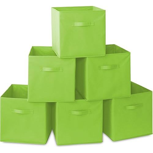 Casafield Set of 6 Collapsible Fabric Cube Storage Bins, Lime Green - 13" Foldable Cloth Baskets for Shelves, Cubby Organizers & More