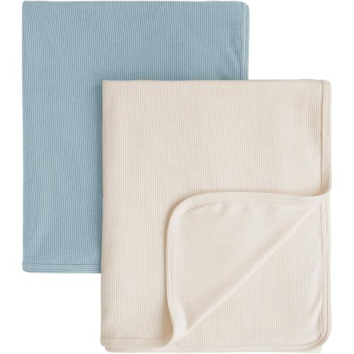 Blue and Beige Swaddle and Blanket