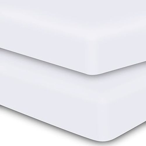 MOONQUEEN 2-Pack Baby Fitted Crib Sheets - Soft Breathable Microfiber Toddler Nursery Sheet Set for Boys and Girls, Fits Standard Size Crib Mattress 28 x 52 x 8in, White