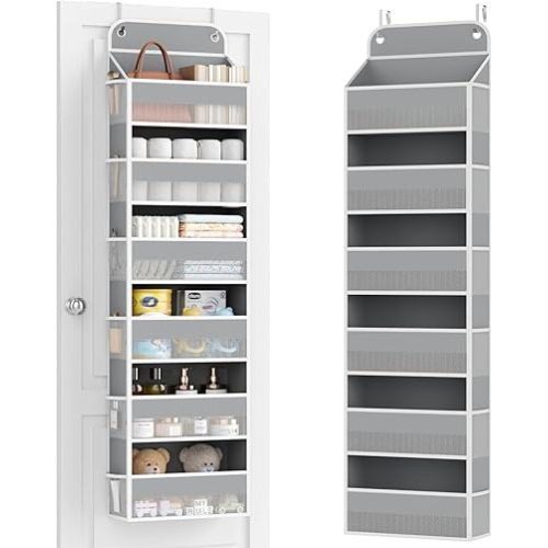 Yecaye 6 Tier Over the Door Organizer, 52.8lbs Capacity Door Organizer Hanging with 12 Mesh Pockets, Behind the Door Storage for Closet Baby Nursery Bathroom Bedroom,and Dorm,1Pc