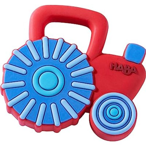 HABA Tractor Silicone Teethers for Babies 6-18 Months - Farm Themed Silicone Teether Ring and Tractor Grasping Toy for Safe Sensory Development - Dishwasher Safe Baby Essentials