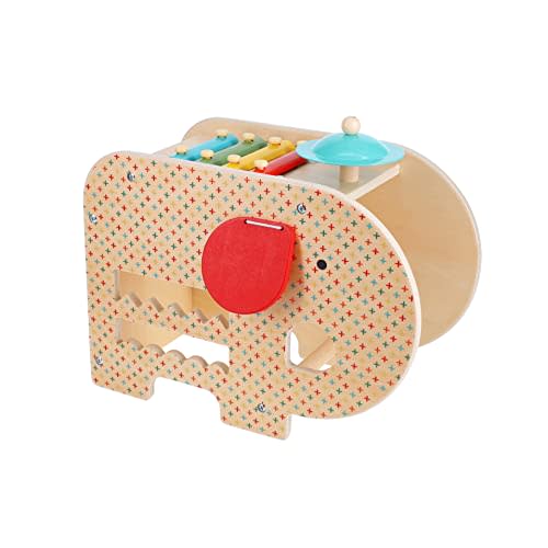 Petit Collage: Wooden 5-in-1 Elephant Music Toy - 5 Different Instruments - Sturdy Wood Construction, Non-Toxic and Safe for Kids, Ideal for Ages 3+