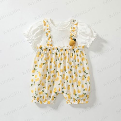 Baby Girl Lemon Fake Two Pieces Romper