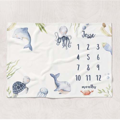 Monthly milestone baby blanket personalized, Under the sea