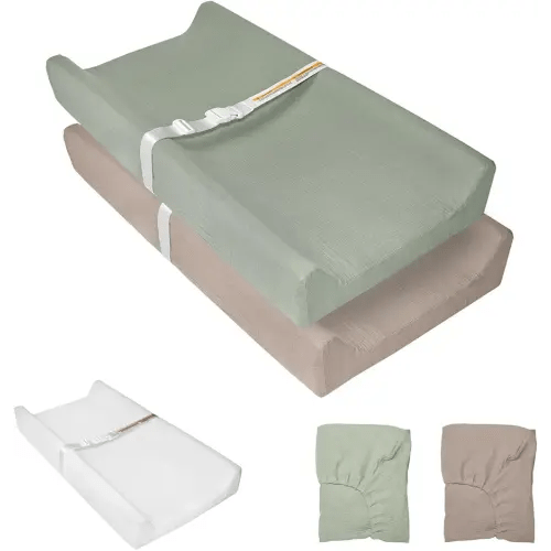 Muslin Baby Changing Pad, 2 Pack Muslin Soft Cotton Covers & Waterproof Lining Foam Diaper Changing Table Pad 32" x 16.6" Mat for Dressers