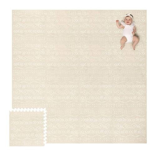 Lillefolk Baby Foam Play Mat - Baby Playmat | Tiles Interlocking Mat - Foam Baby Mat for Babies & Toddlers - Non Toxic Play Mat for Baby Tummy Time Mat Super Luxe Size 8x8 ft (16 Tiles), Beige