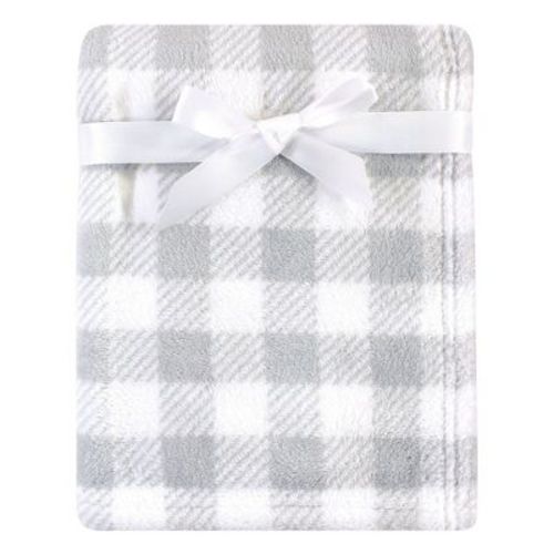 Luvable Friends Baby Coral Fleece Blanket, Grey Plaid, One Size