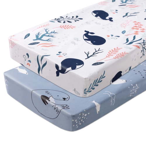 Gllquen Baby Mini Crib Sheets Fitted Quilted Playard Sheet for Toddler Boys Girls 38" x 26", Ocean Pals