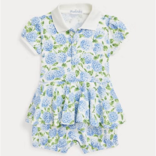 Floral Cotton Mesh Polo Bubble Shortall
