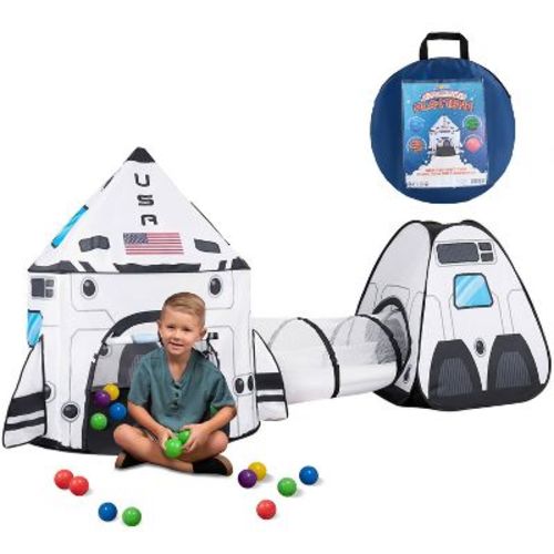 Joyfy Rocket Ship Play Tent Set for Child, Pop up Playhouse with Tunnel for Kids Pretend Play, Indoor Outdoor Fun, Birthday Gift for Boys Girls Age 3+