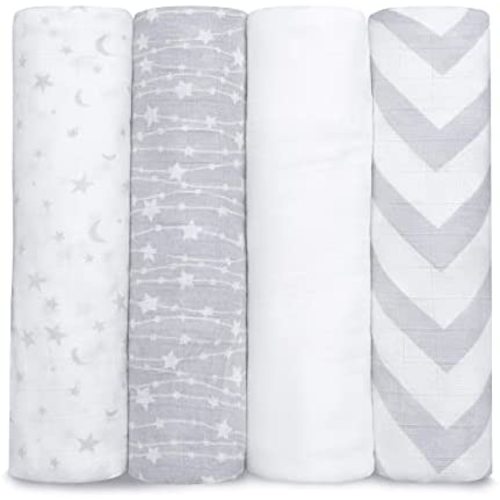 Muslin Swaddle Blankets Neutral Receiving Blanket for Boys and Girls by Comfy Cubs (Grey)