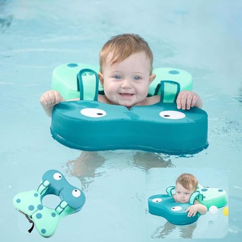 Non Inflatable Baby Pool Float Baby Infant Swim Newborn Pool Floats Swimming Loop Soft Waterproof Swim Ring for Babies Adjustable and Suitable for 6-36 Months Baby Boys Grils - Blue