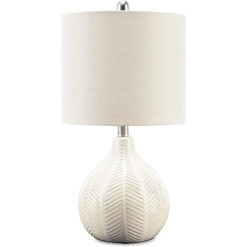 Signature Design by Ashley Rainermen 20" Modern Herringbone Ceramic Table Lamp, Off White