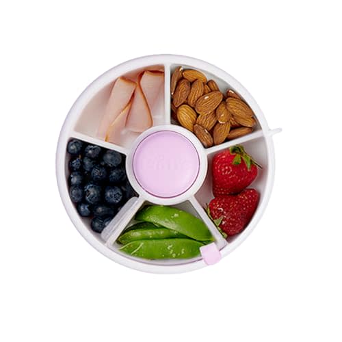 GoBe Kids Small Snack Spinner Flip Bundle with Hand Strap and Sticker Sheet - Reusable Snack Container with 5 Compartment Dispenser and Lid | BPA/PVC Free | Dishwasher Safe | No Spill - Taro Purple