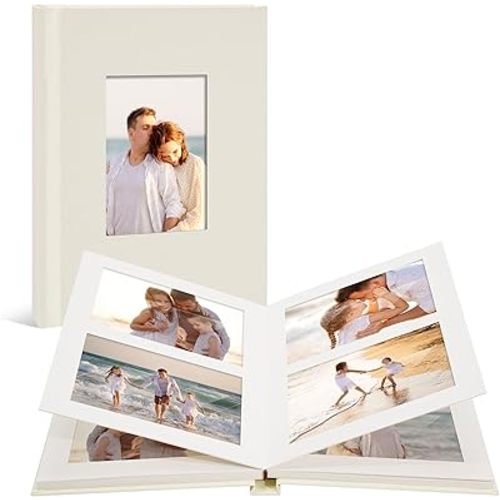 Small Photo Album 4x6 Linen Cover 80 Pockets Photo Book with Writing Space for Family Anniversary Vacation Wedding Baby, Beige