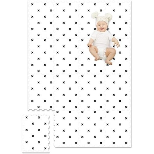 TCBunny Extra Large Baby Foam Play Mat - 4FT x 6FT Non-Toxic Puzzle Floor Mat for Kids & Toddlers (White with Black Cross)