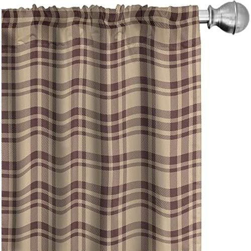Ambesonne Tan and Brown Window Curtains Pack of 2, Old Fashioned Check Plaid Pattern Scottish Tartan Inspired Geometric Design, Lightweight Set with Rod Pocket, 4 Panels of - 28" x 84", Brown Tan
