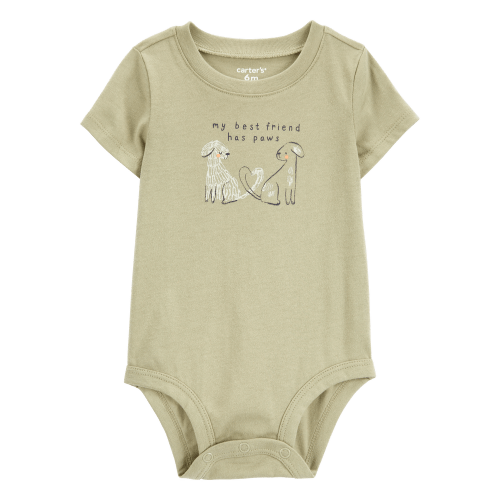 Olive Baby Dog Best Friend Short-Sleeve Bodysuit - Olive