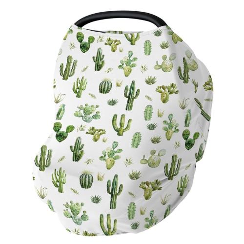 Watercolor Cactus Baby Car Seat Covers Green Cactus Leaves Stretchy 5-in-1 Cover Adjustable Car Canopy Breastfeeding Cover Wild West Desert Plant Breathable Nursing Cover-Up
