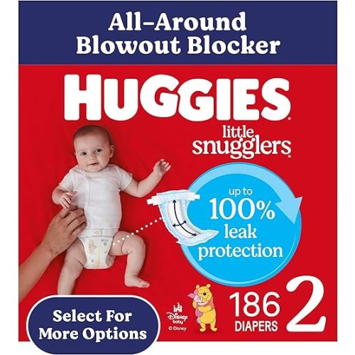 Huggies Size 2 Diapers, Little Snugglers Baby Diapers, Size 2 (12-18 lbs), 186 Count (3 Packs of 62), Packaging May Vary