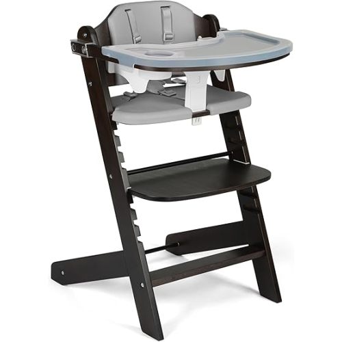 Cowiewie Natural BrownishWooden High Chair for Babies & Toddlers 3-Tier Remove Adjustable Tray and Highchair with Cushions, Easy to Clean, Portable(Grey)