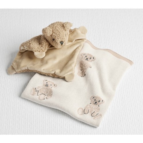 Teddy Bear Intarsia Baby Blanket & Thumbie Gift Set | Pottery Barn Kids