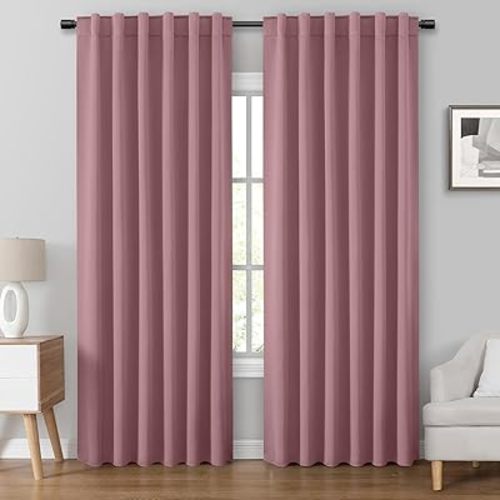 HOMEIDEAS Mauve Blackout Curtains, 2 Pages Room Darkening Bedroom Pinch Pleated Curtains Thermal Insulated Back Tab Rod Pocket Drapes for Bedroom, W52 x L84