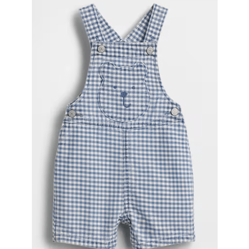Baby Gingham Denim Bear Pocket Shortalls